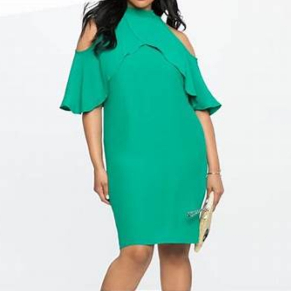 Eloquii cold shoulder mock neck dress